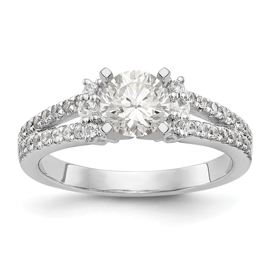 14K White Gold Diamond Peg Set CZ Engagement Ring