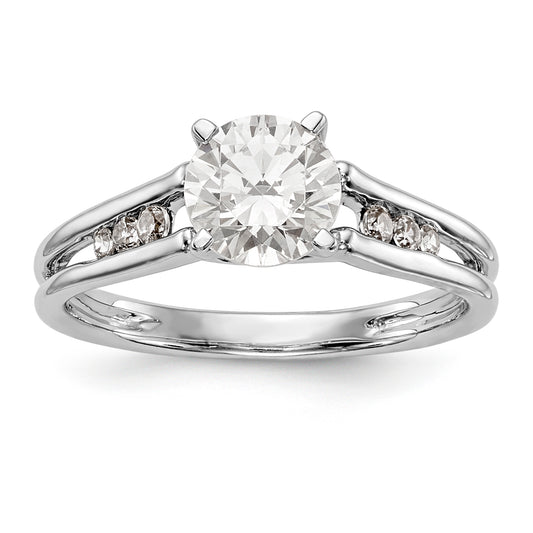 14K White Gold Diamond Peg Set CZ Engagement Ring