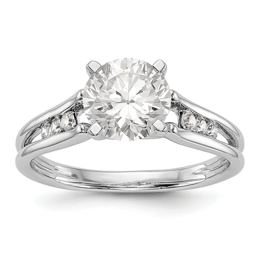 14K White Gold Diamond Peg Set CZ Engagement Ring