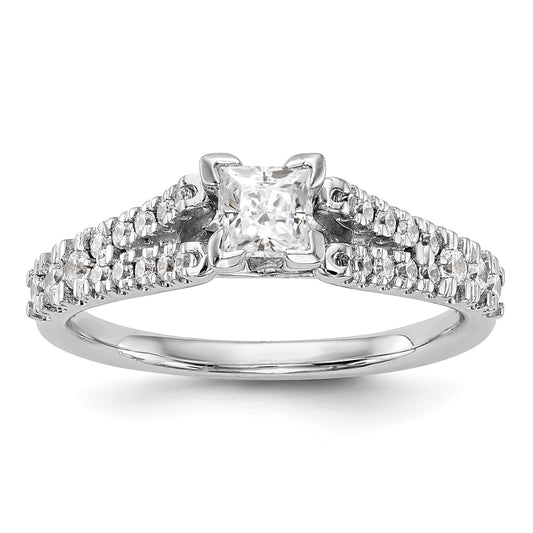 14K White Gold Diamond Peg Set CZ Engagement Ring