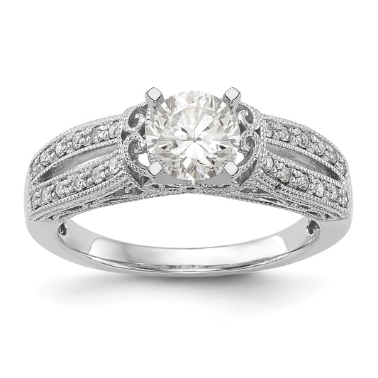 14K White Gold Diamond Peg Set CZ Engagement Ring