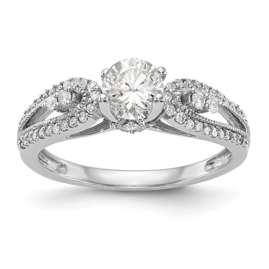 14K White Gold Diamond Peg Set CZ Engagement Ring