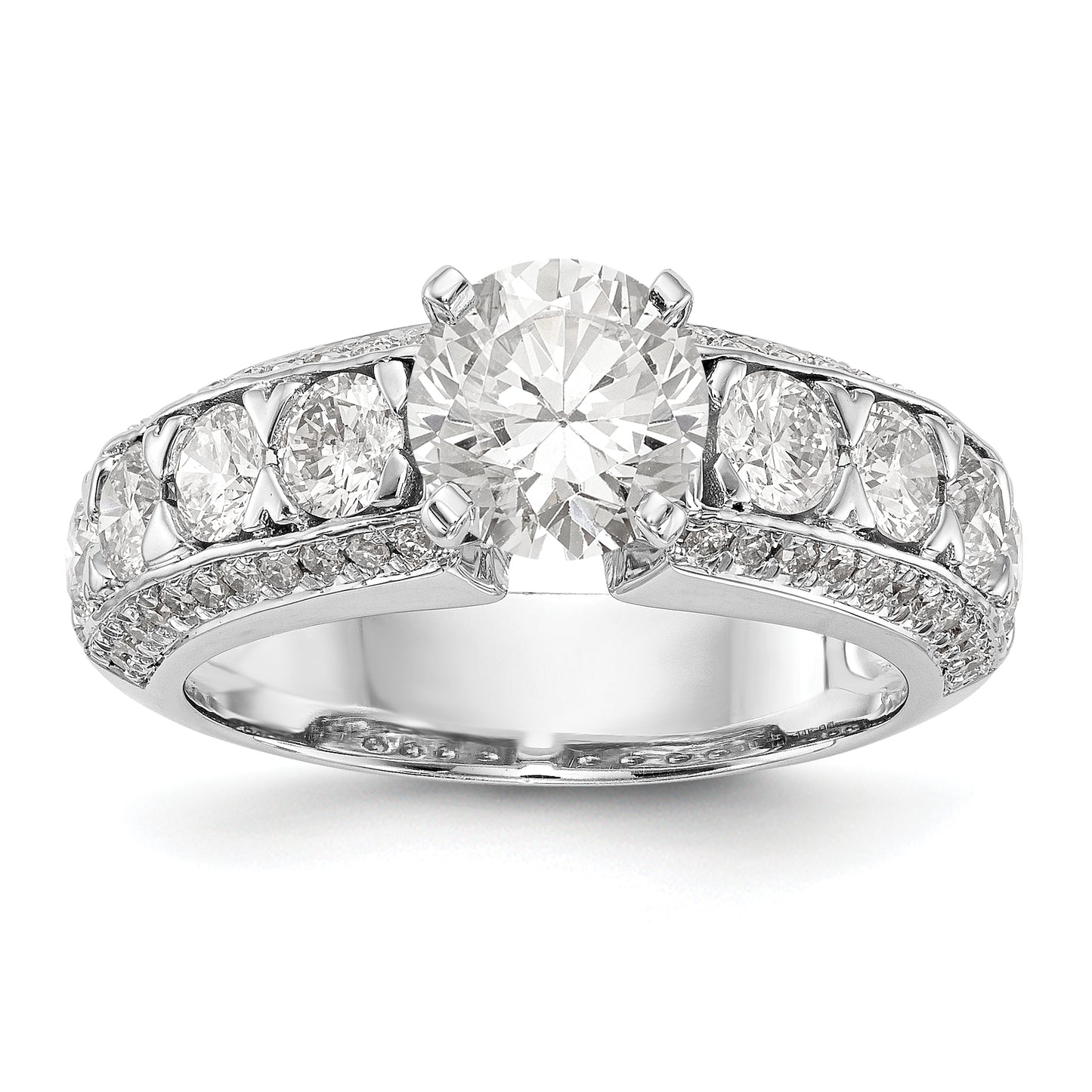 14K White Gold Diamond Peg Set CZ Engagement Ring