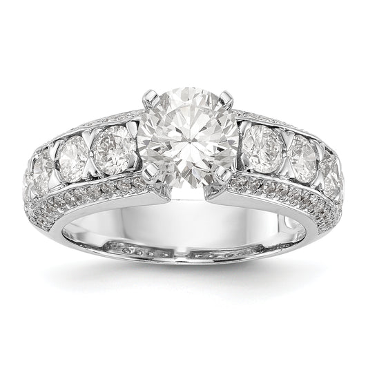 14K White Gold Diamond Peg Set CZ Engagement Ring