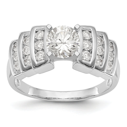 14K White Gold Diamond Peg Set CZ Engagement Ring