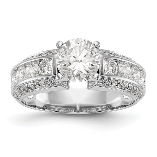 14K White Gold Diamond Peg Set CZ Engagement Ring