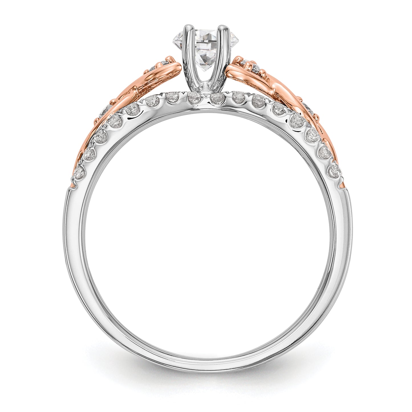 14k White Gold and Rose Gold Peg Set Diamond Engagement Ring