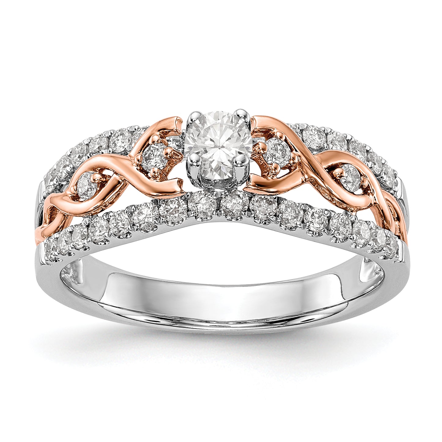 14k White Gold and Rose Gold Peg Set Diamond Engagement Ring