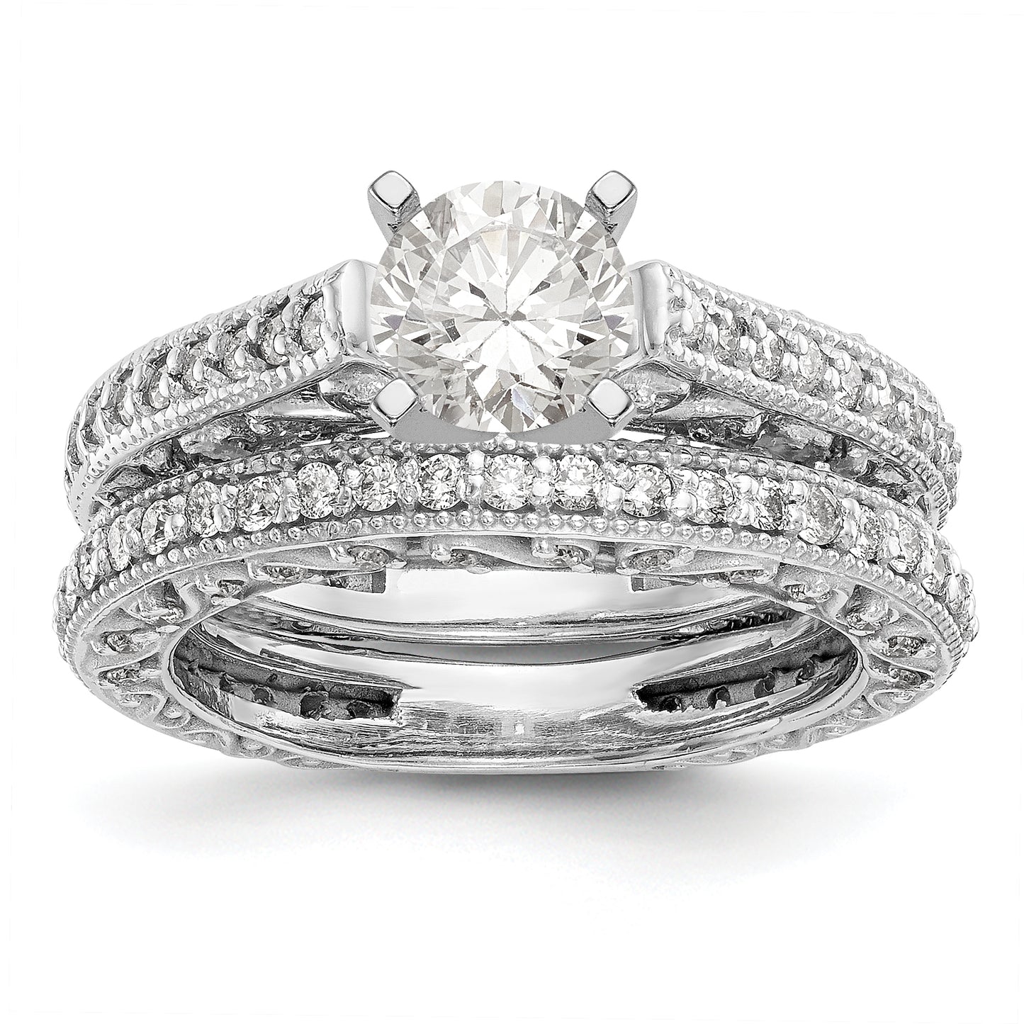 14K White Gold Diamond Peg Set CZ Engagement Ring