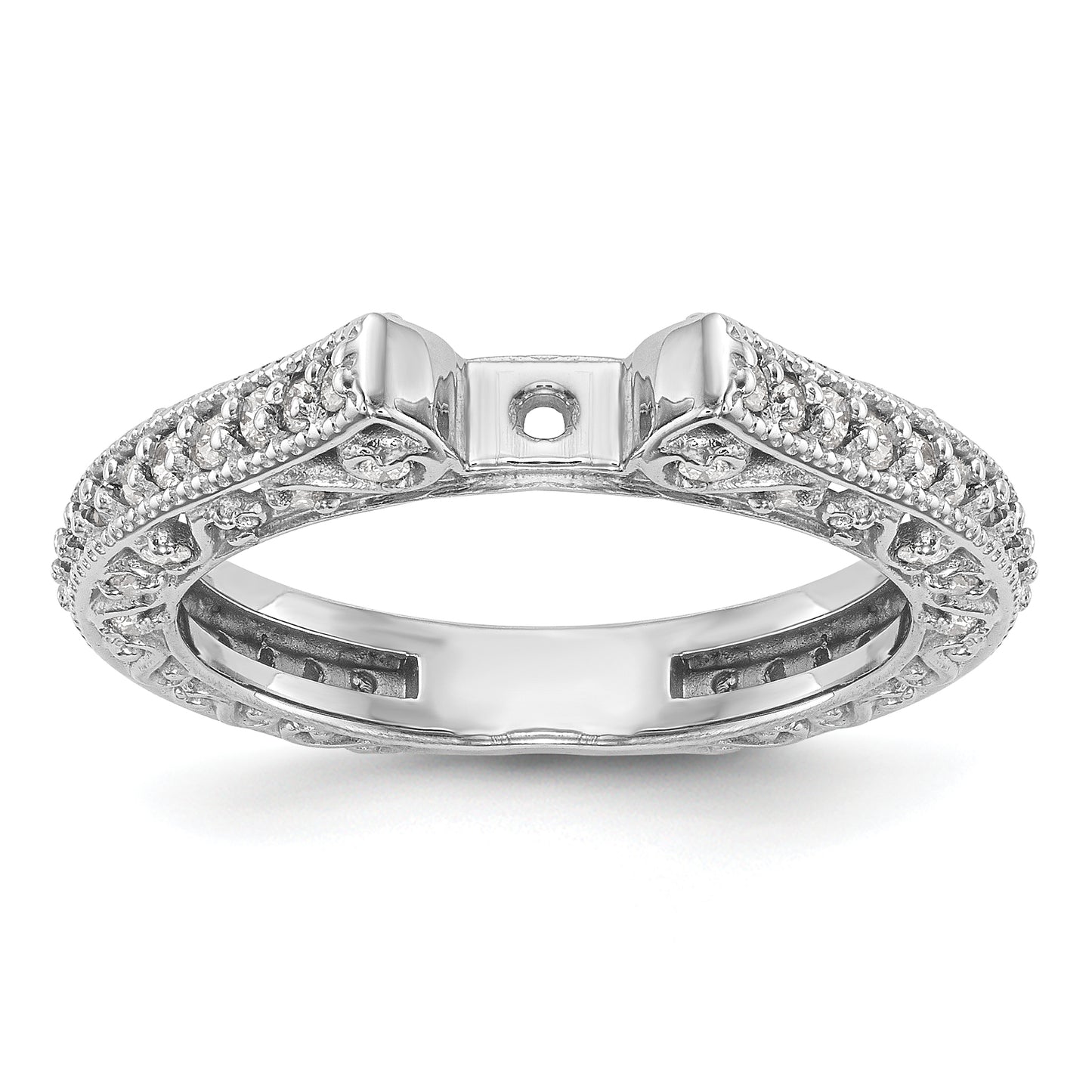 14K White Gold Diamond Peg Set CZ Engagement Ring