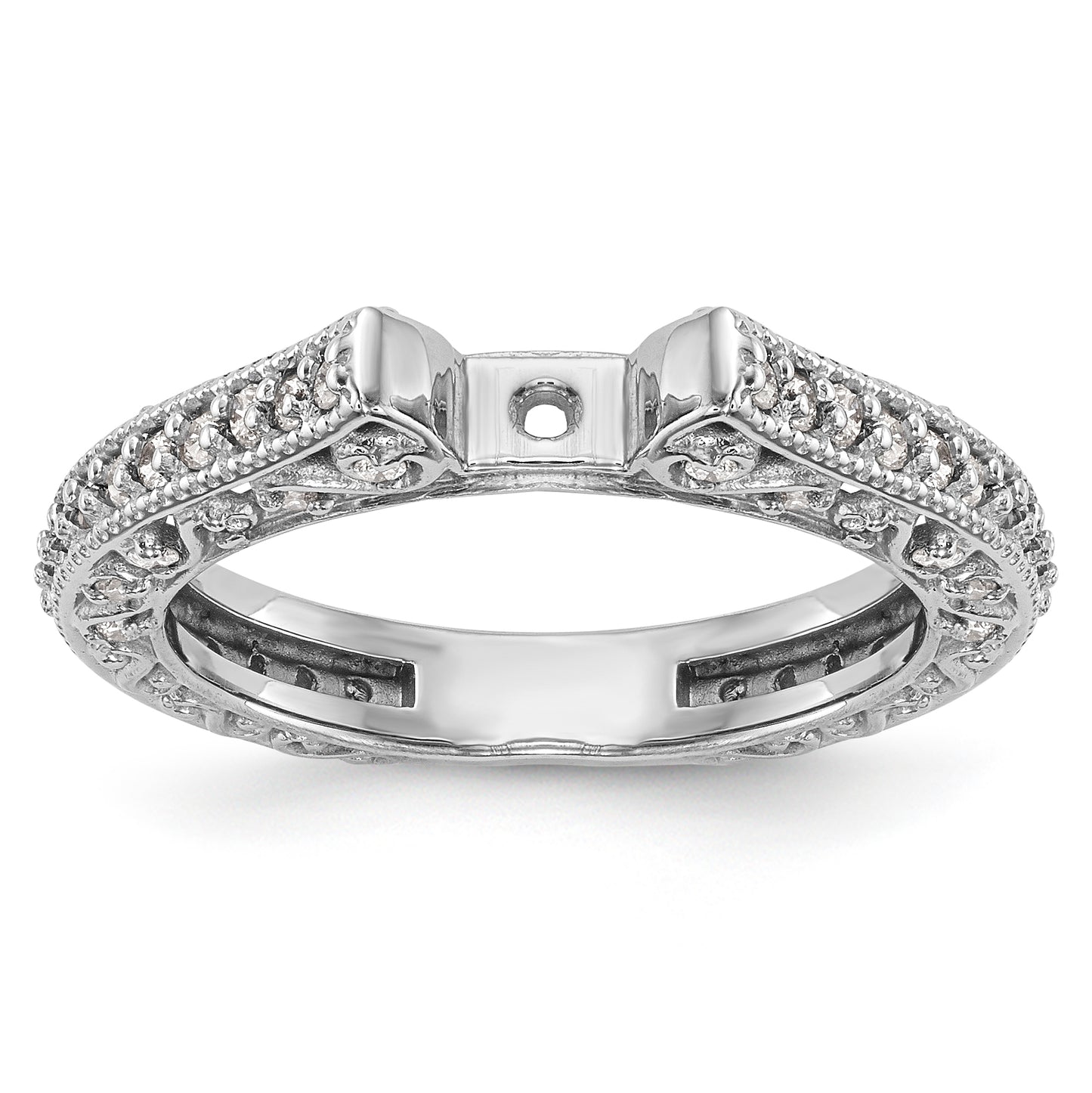 14K White Gold Diamond Peg Set CZ Engagement Ring