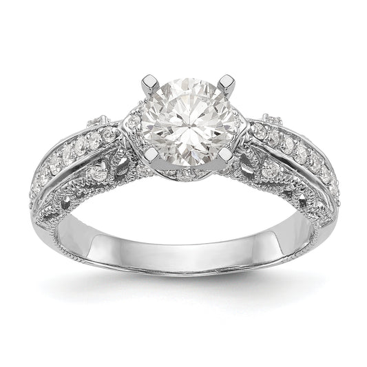 14K White Gold Diamond Peg Set CZ Engagement Ring