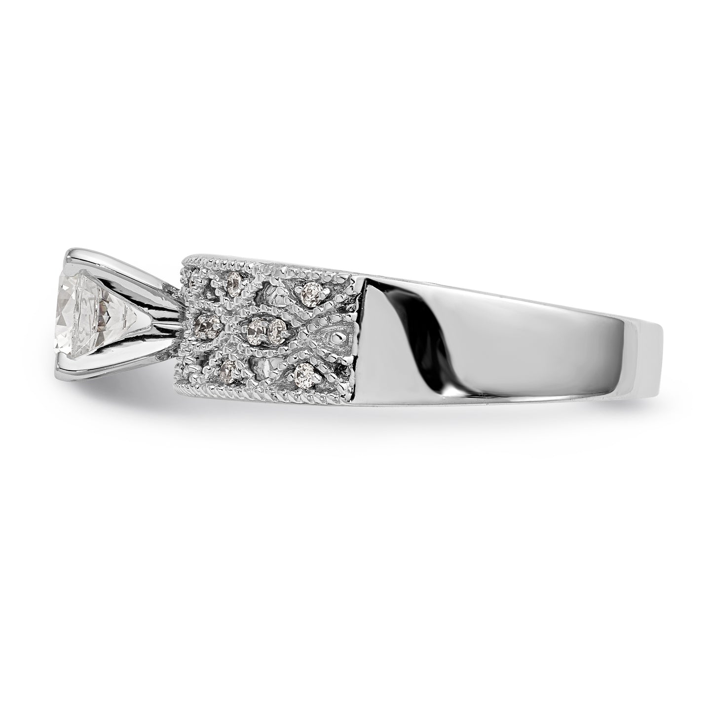 14K White Gold Diamond Peg Set CZ Engagement Ring