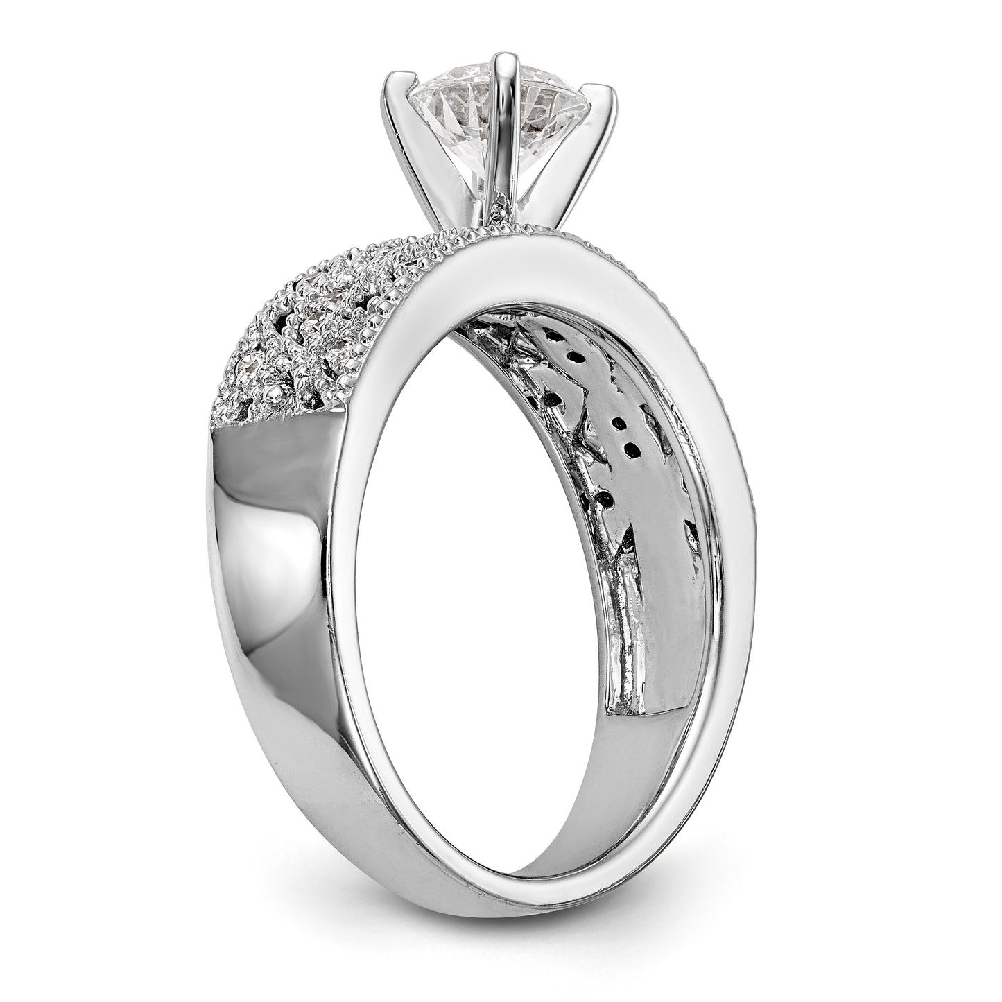 14K White Gold Diamond Peg Set CZ Engagement Ring