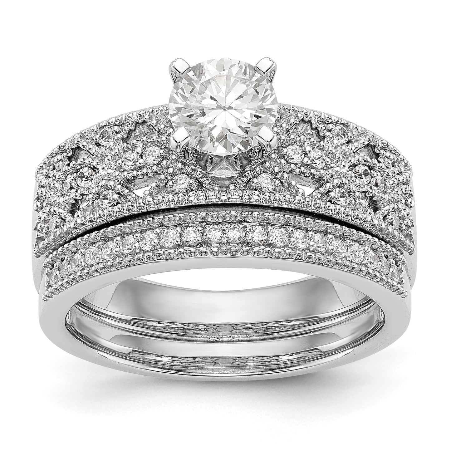 14K White Gold Diamond Peg Set CZ Engagement Ring