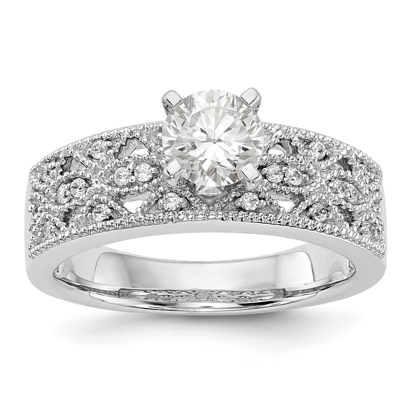 14K White Gold Diamond Peg Set CZ Engagement Ring