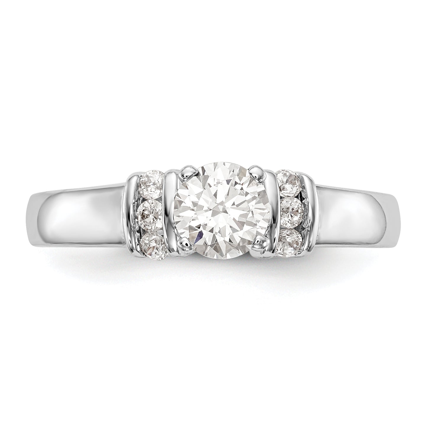 14K White Gold Diamond Peg Set CZ Engagement Ring