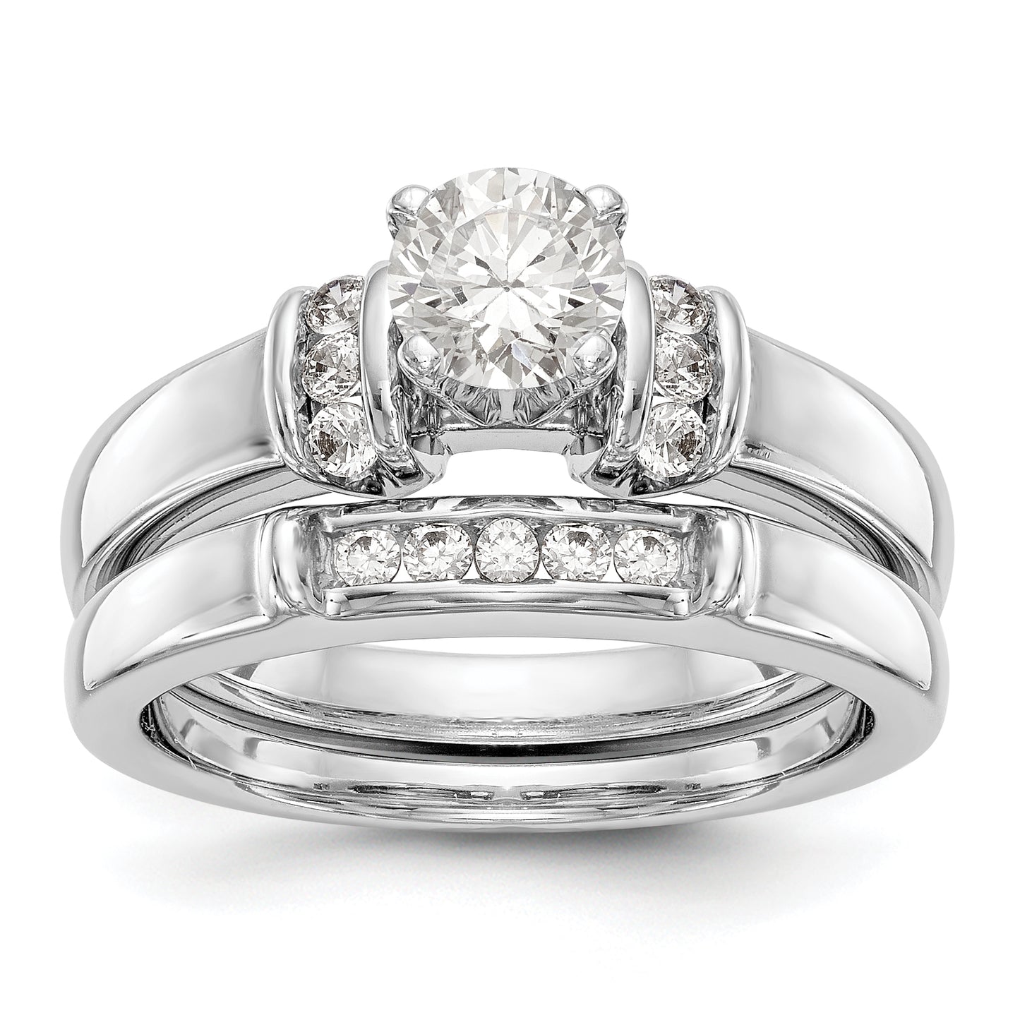 14K White Gold Diamond Peg Set CZ Engagement Ring