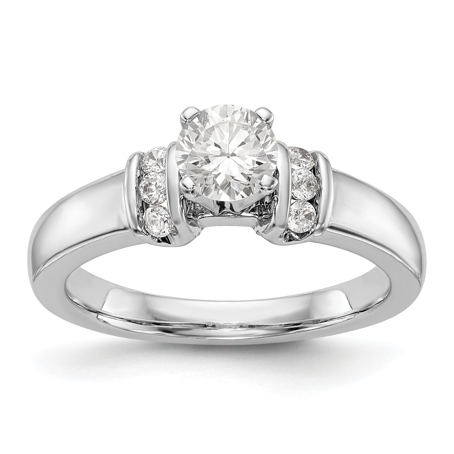 14K White Gold Diamond Peg Set CZ Engagement Ring