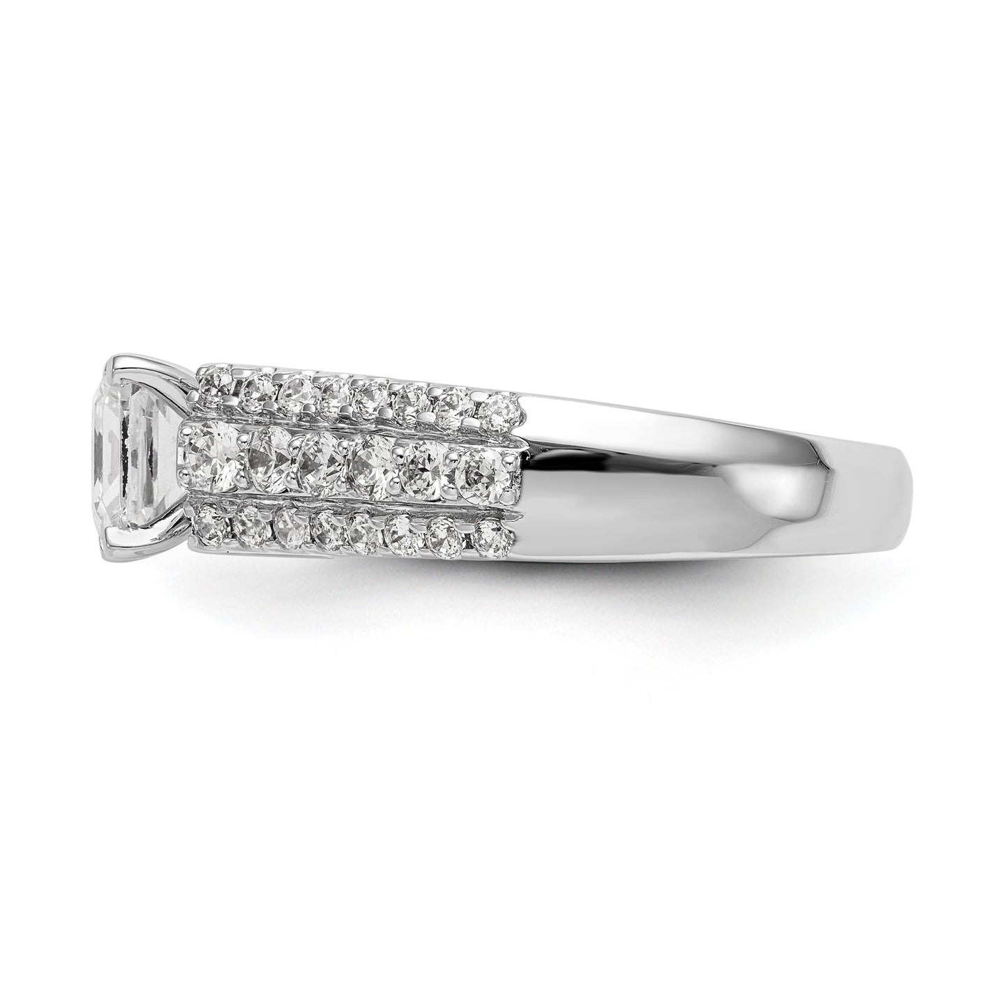 14K White Gold Diamond Peg Set CZ Engagement Ring