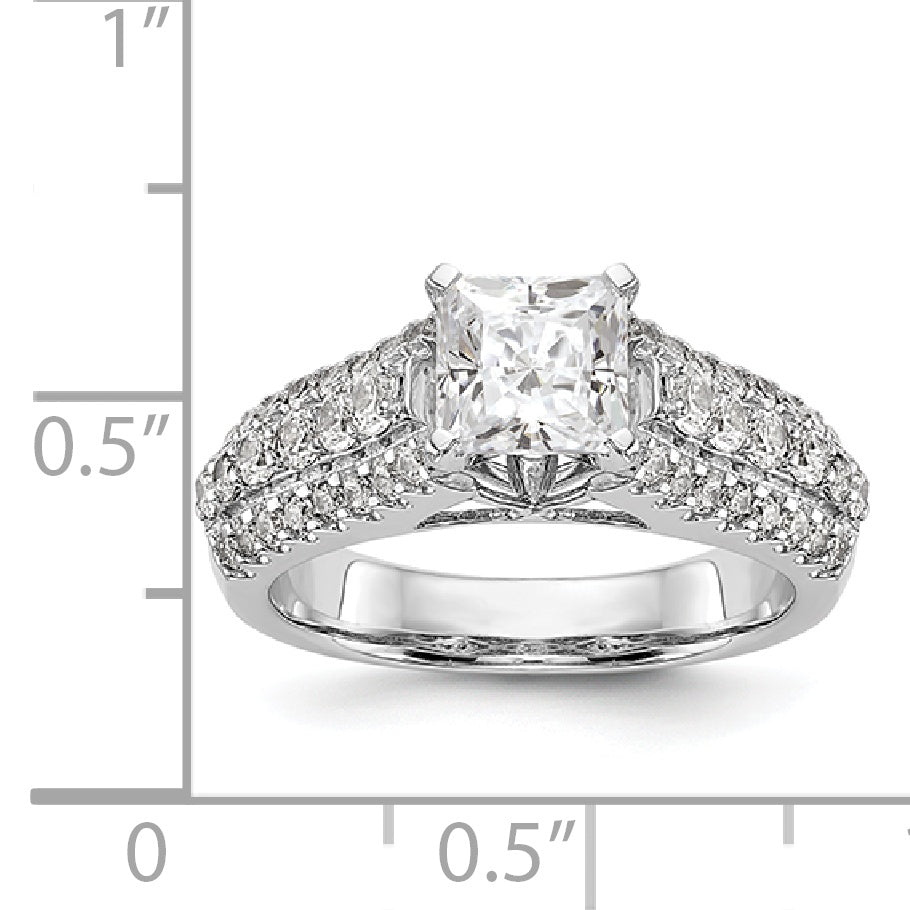 14K White Gold Diamond Peg Set CZ Engagement Ring