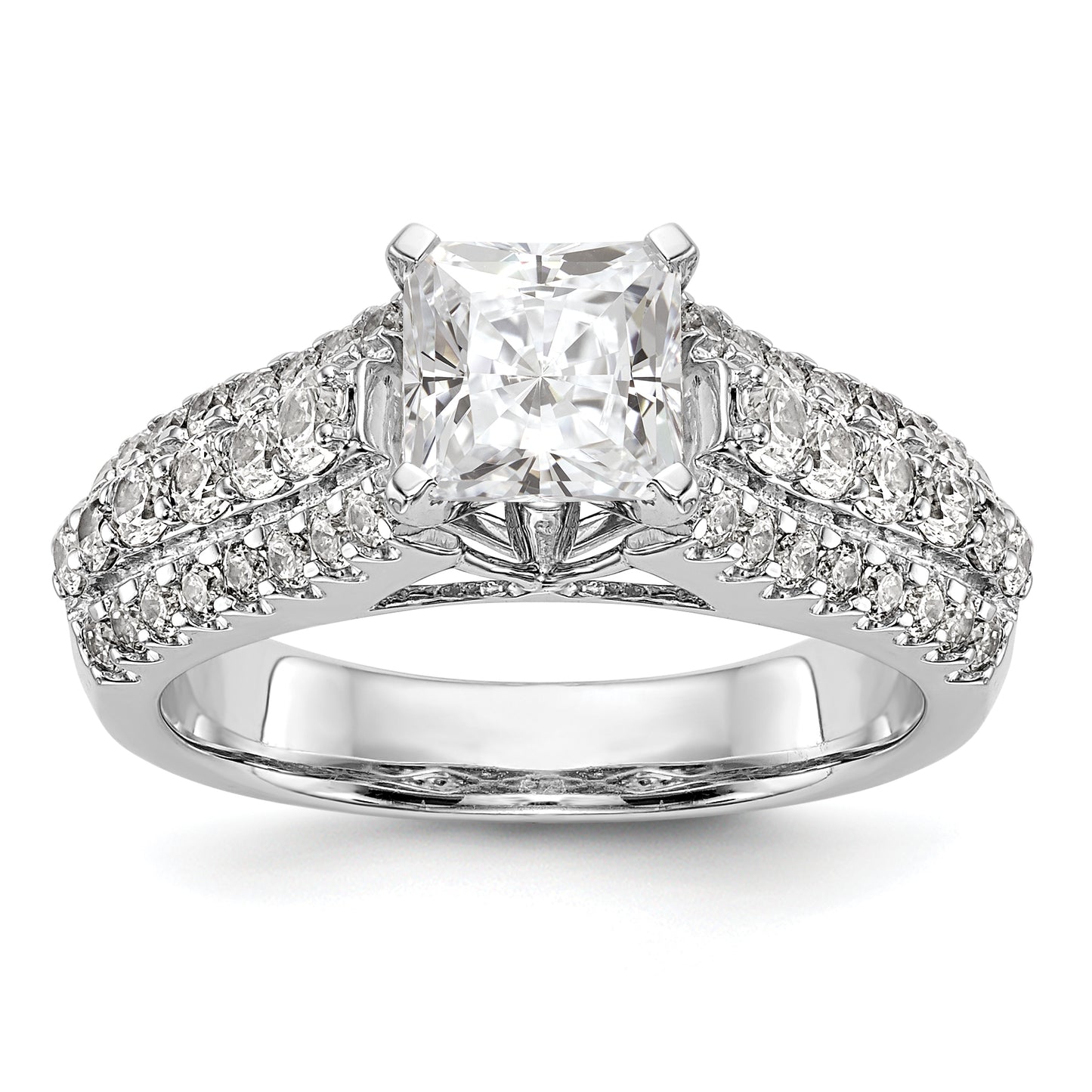 14K White Gold Diamond Peg Set CZ Engagement Ring