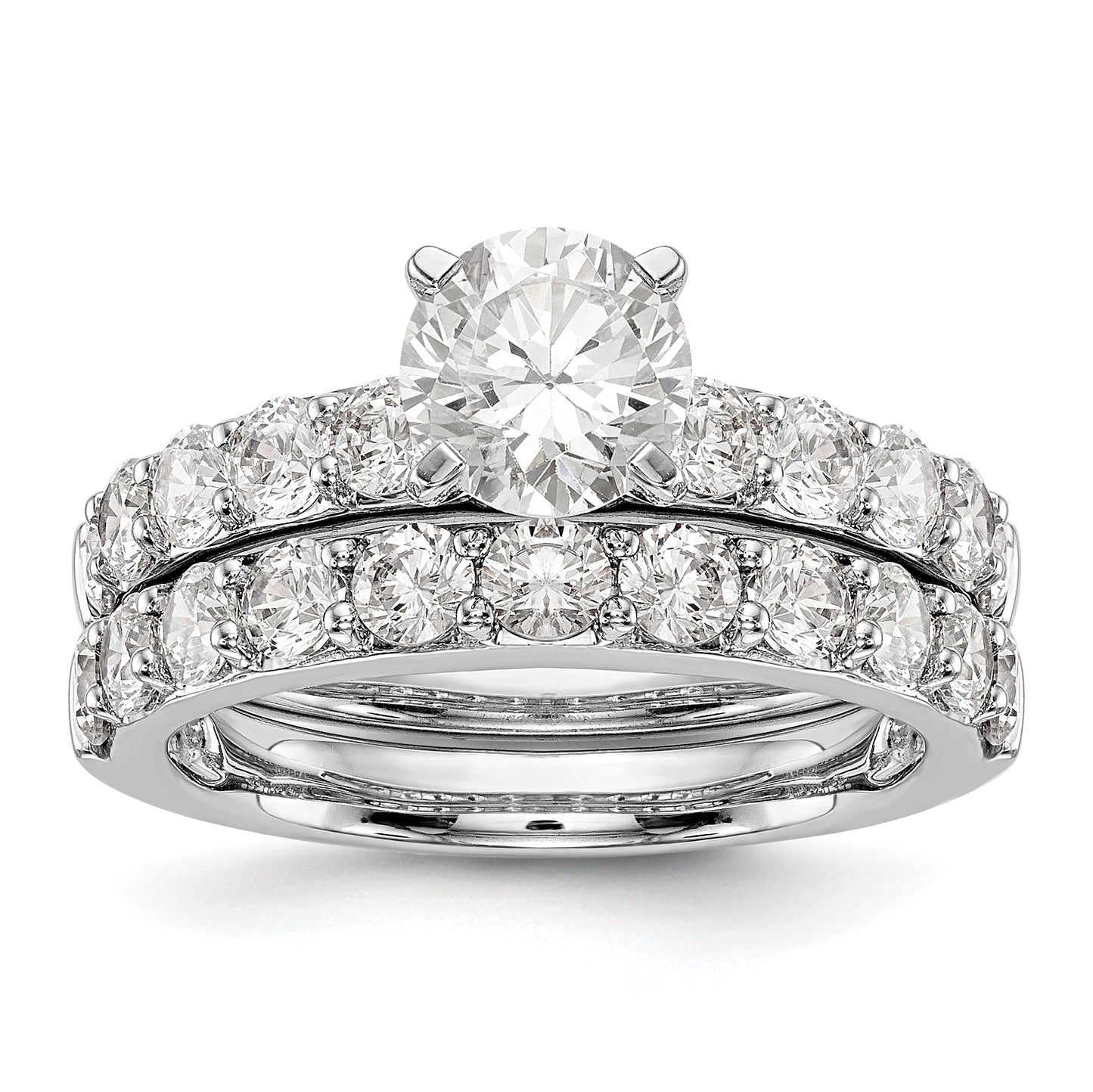 14K White Gold Diamond Peg Set CZ Engagement Ring