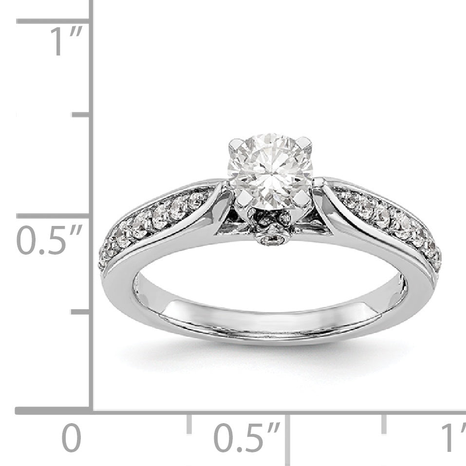 14K White Gold Diamond Peg Set CZ Engagement Ring