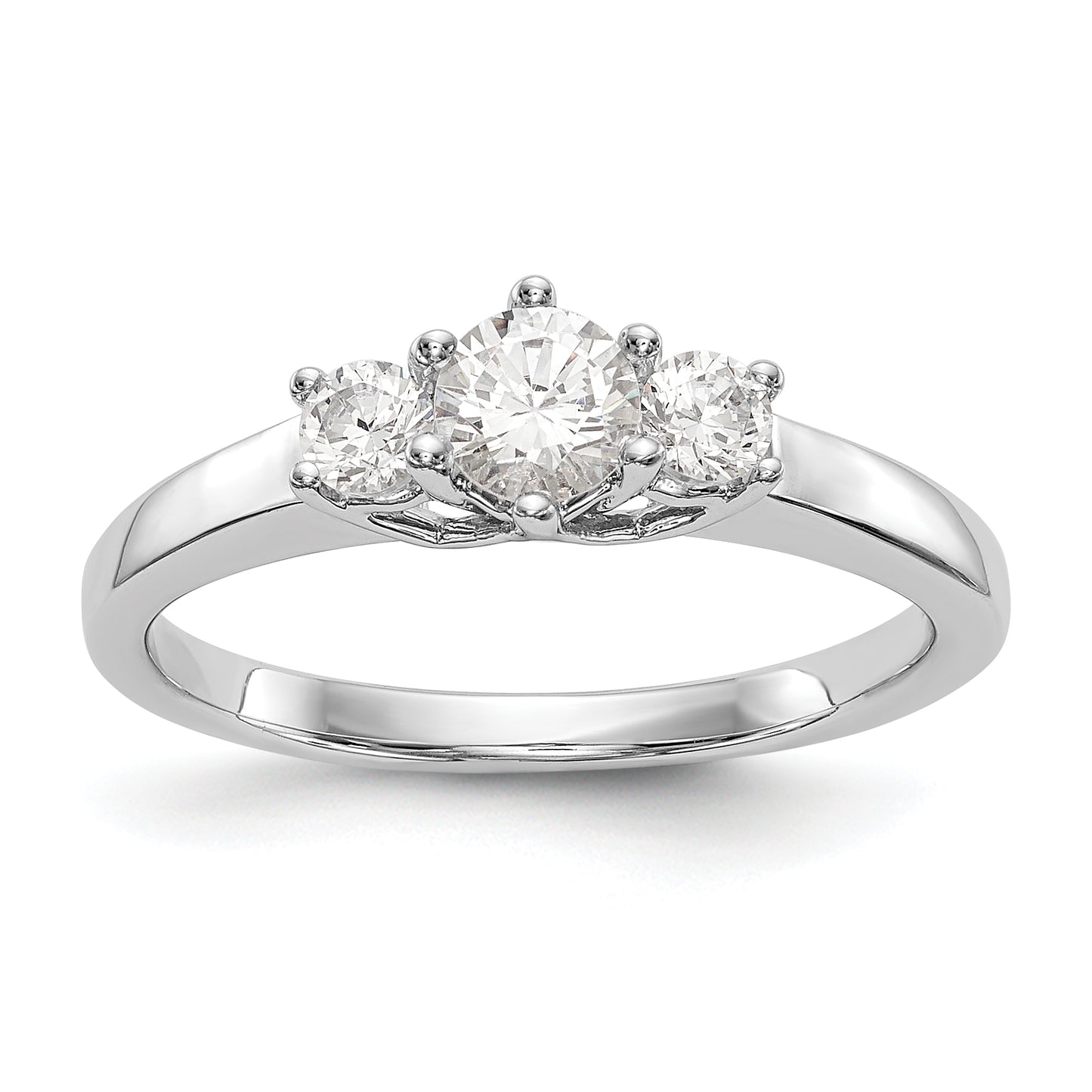 14K White Gold 3 Stone Simulated Diamond Engagement Ring