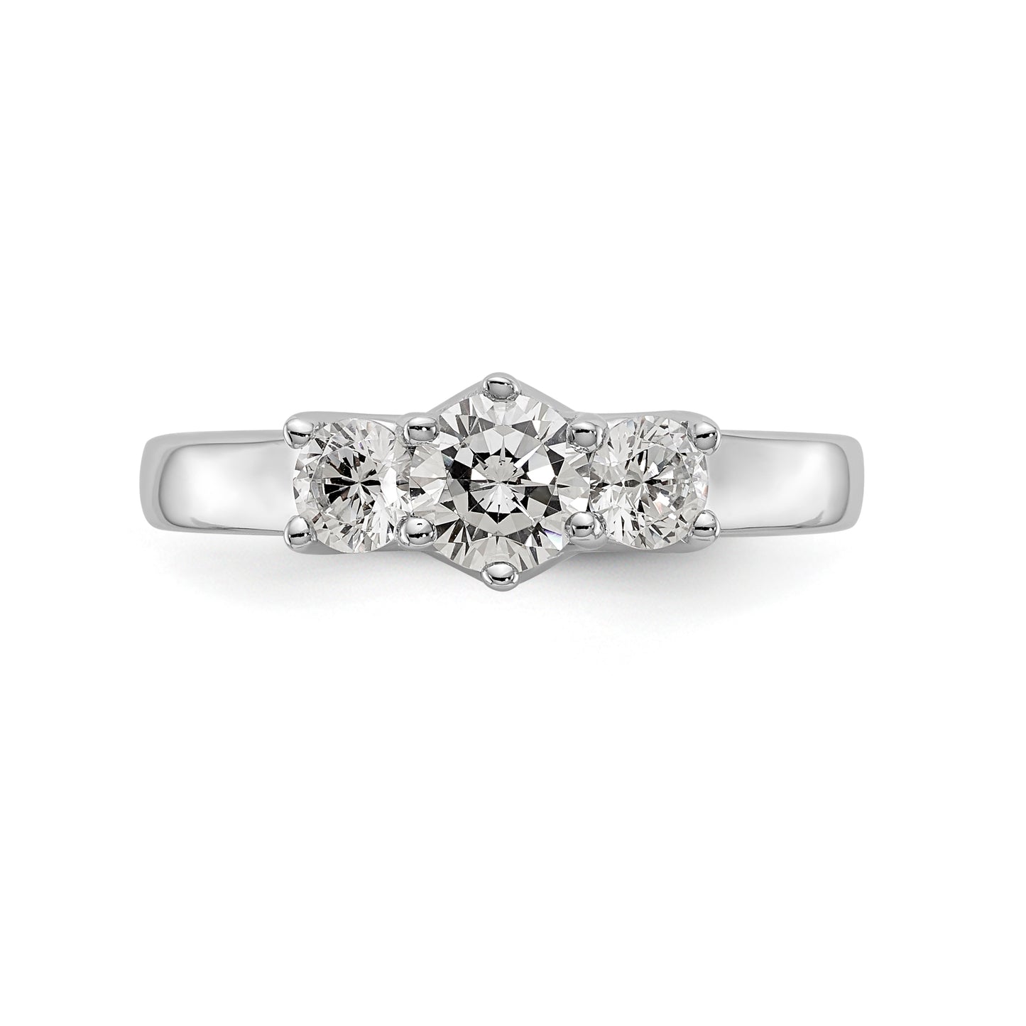 14K White Gold 3 Stone Simulated Diamond Engagement Ring