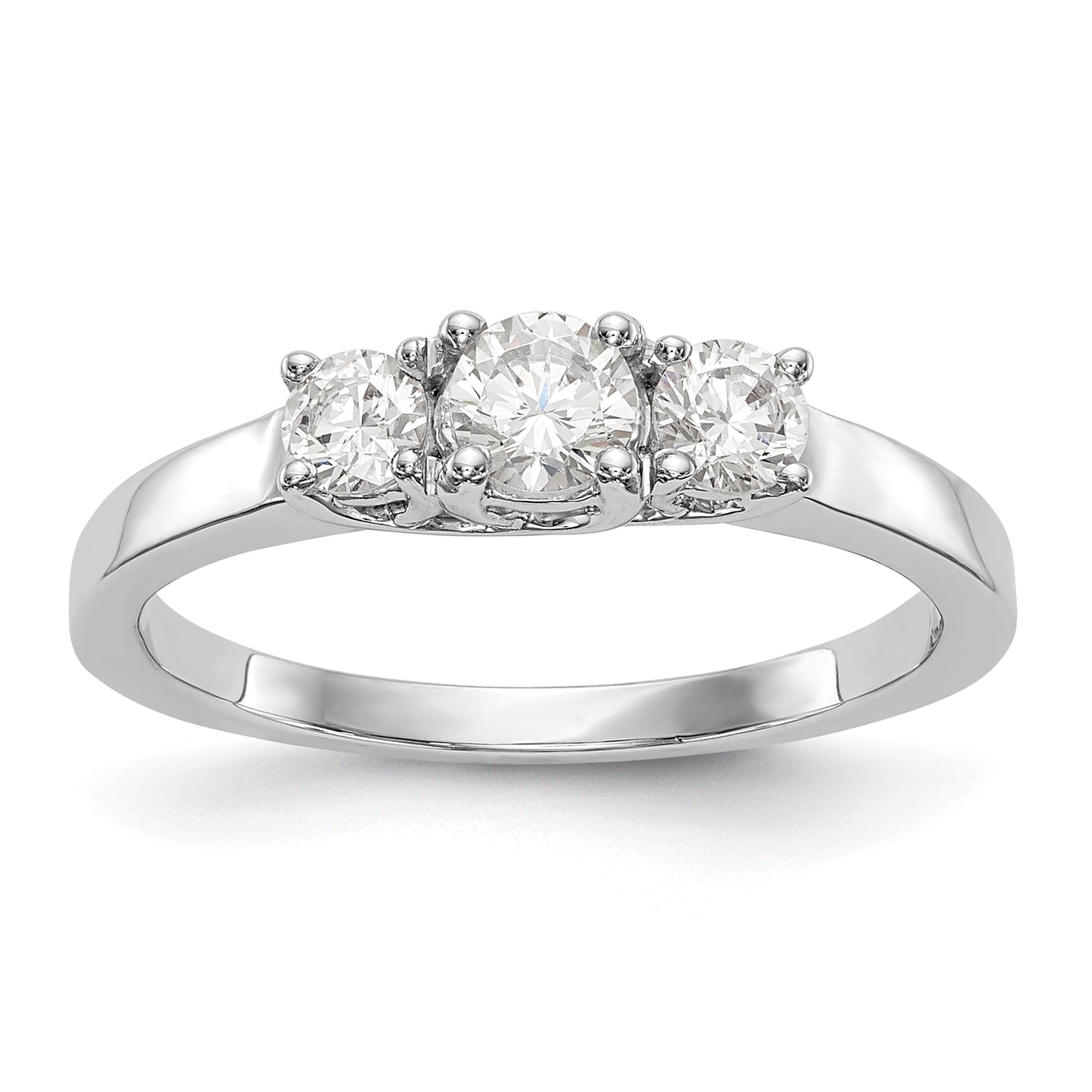 14K White Gold 3 Stone Simulated Diamond Engagement Ring