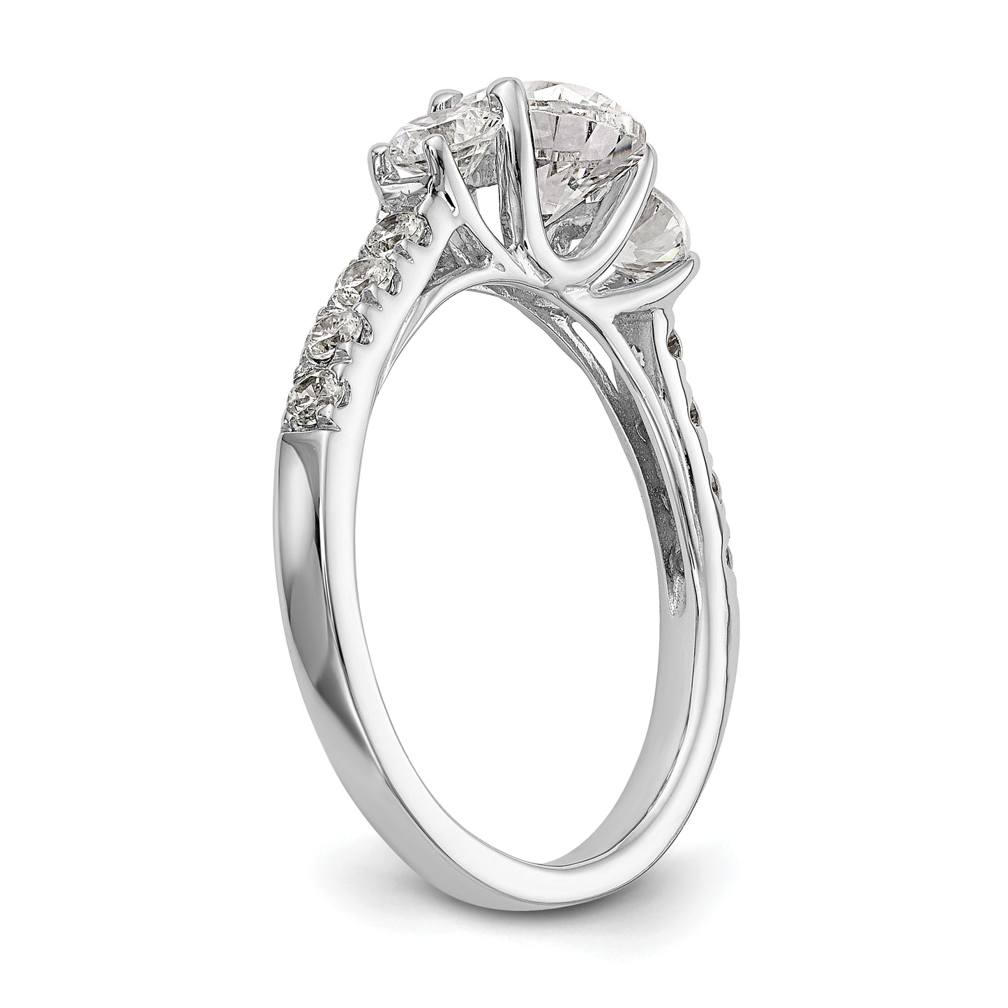 14K White Gold 3 Stone Simulated Diamond Engagement Ring