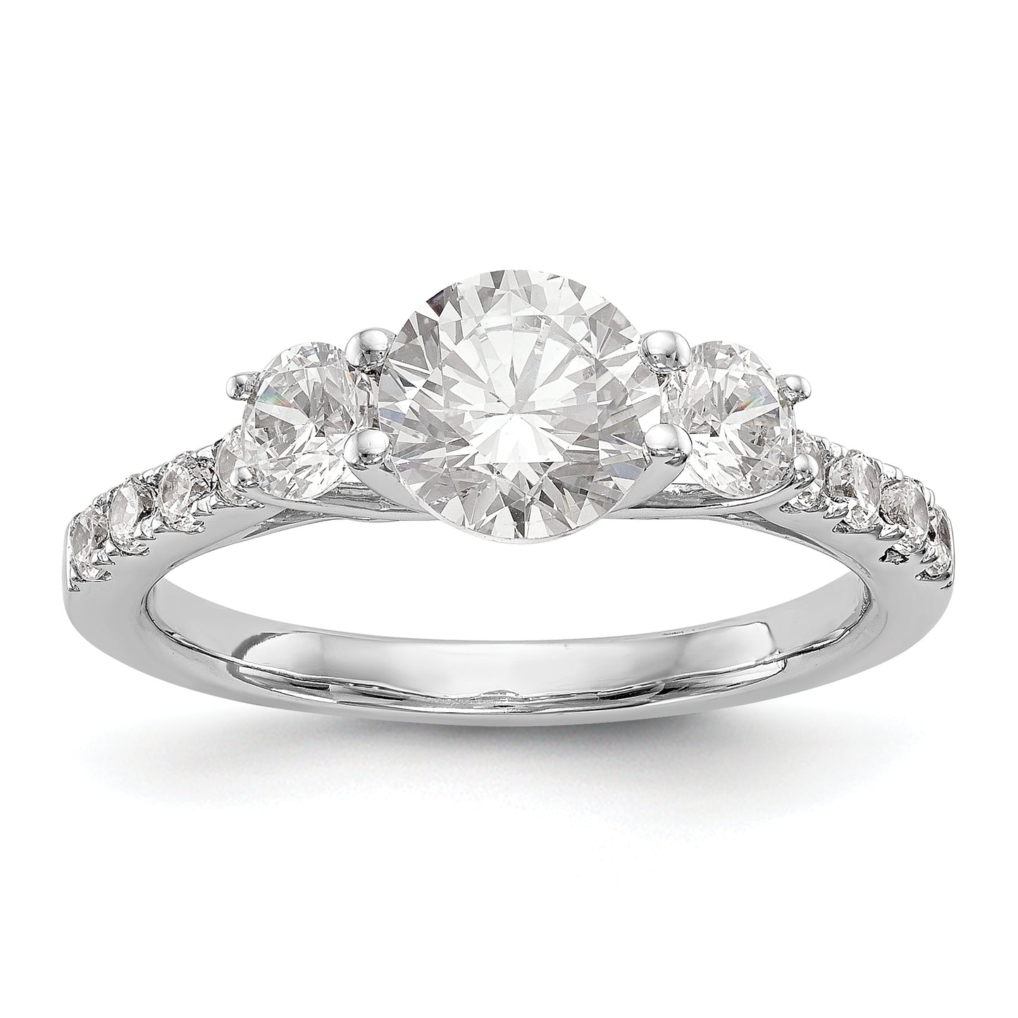 14K White Gold 3 Stone Simulated Diamond Engagement Ring