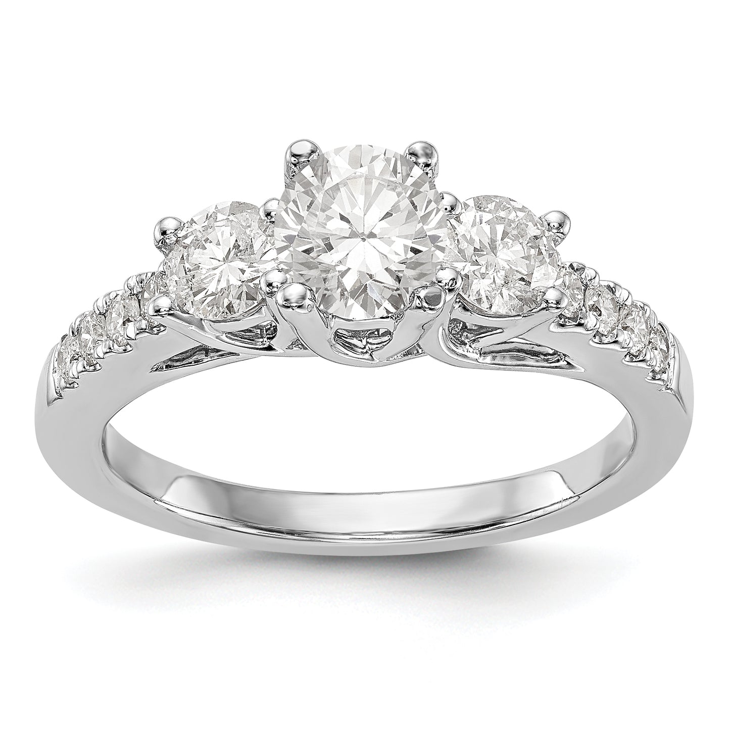 14K White Gold 3 Stone Simulated Diamond Engagement Ring