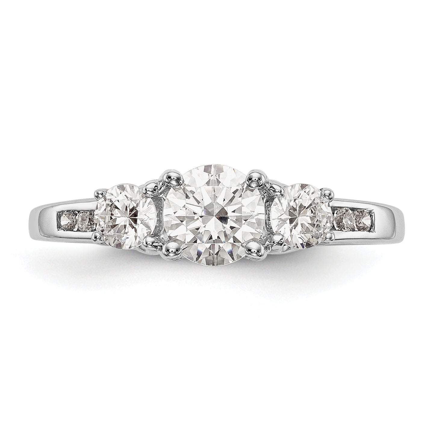 14K White Gold 3 Stone Simulated Diamond Engagement Ring