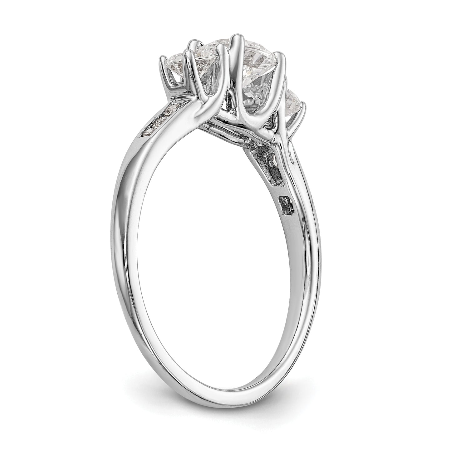 14K White Gold 3 Stone Simulated Diamond Engagement Ring