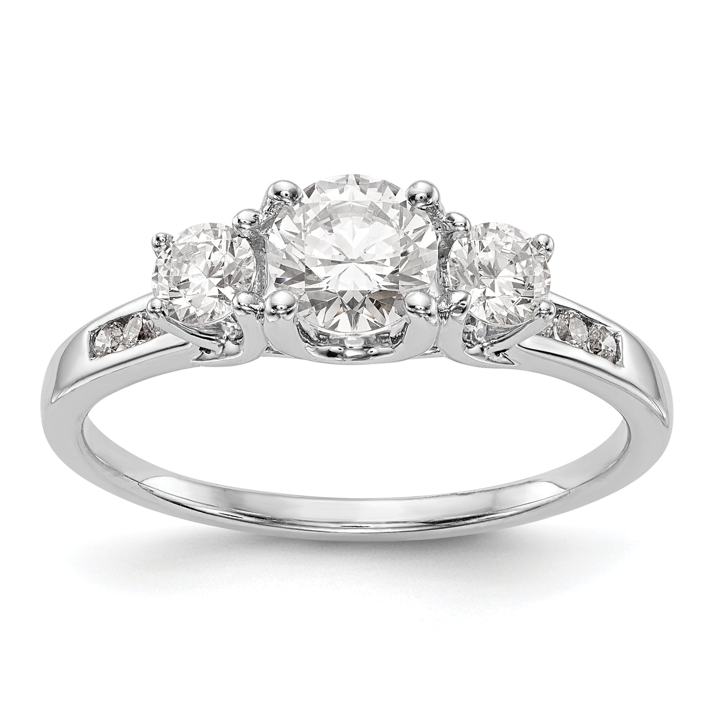 14K White Gold 3 Stone Simulated Diamond Engagement Ring