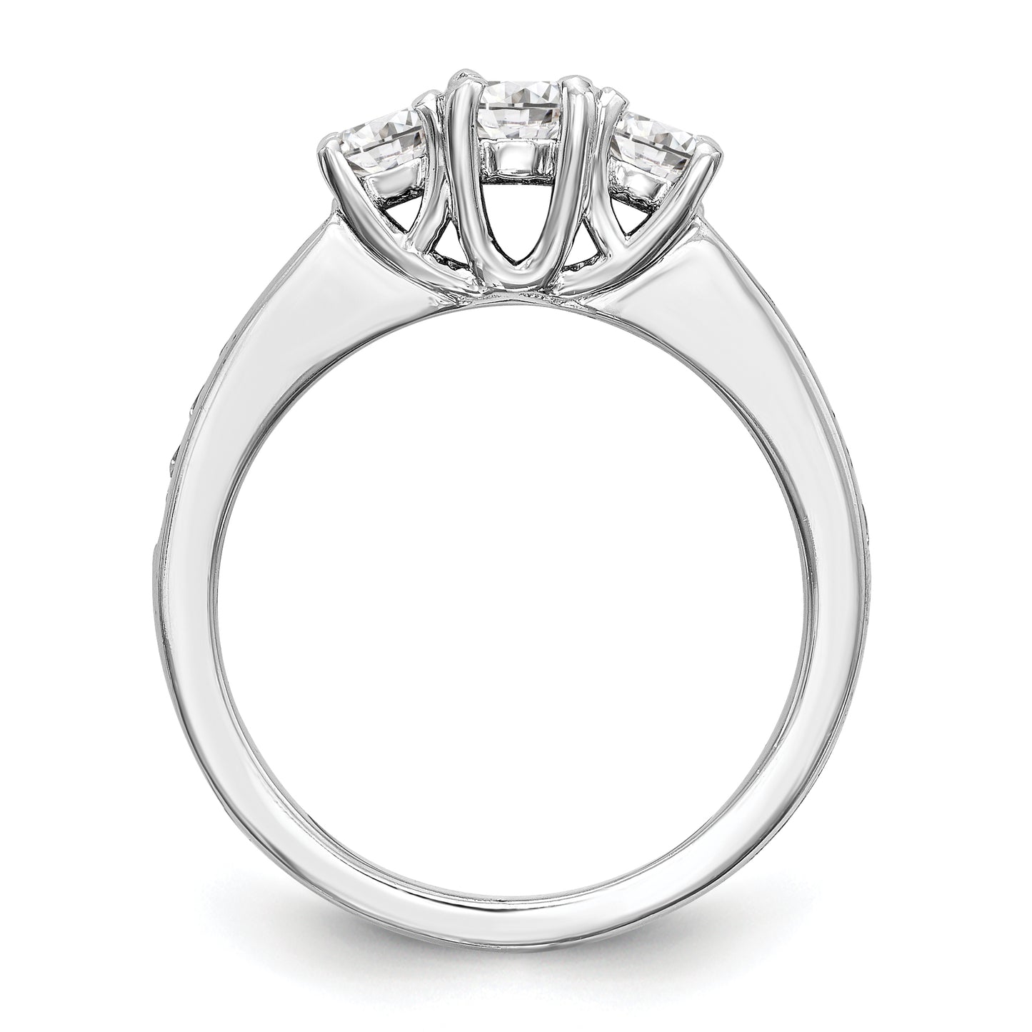 14K White Gold 3 Stone Simulated Diamond Engagement Ring