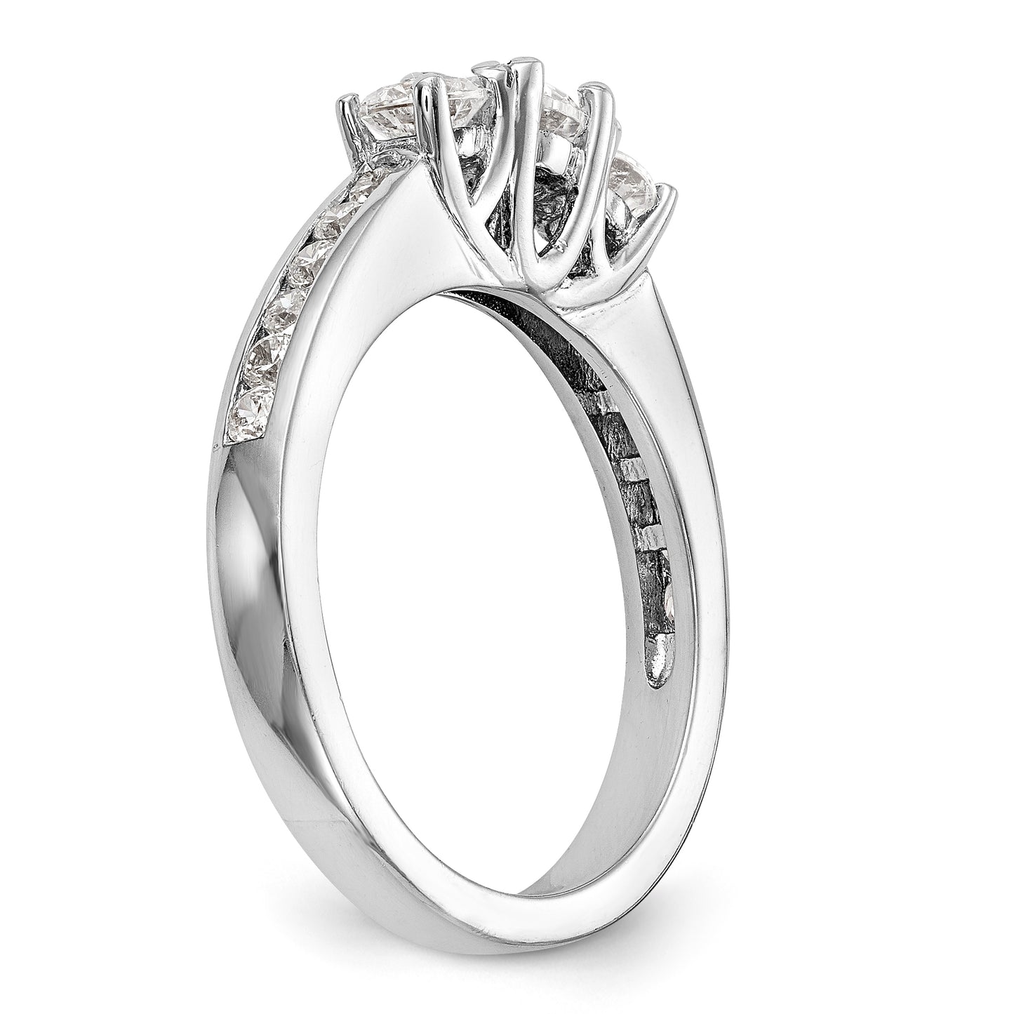 14K White Gold 3 Stone Simulated Diamond Engagement Ring