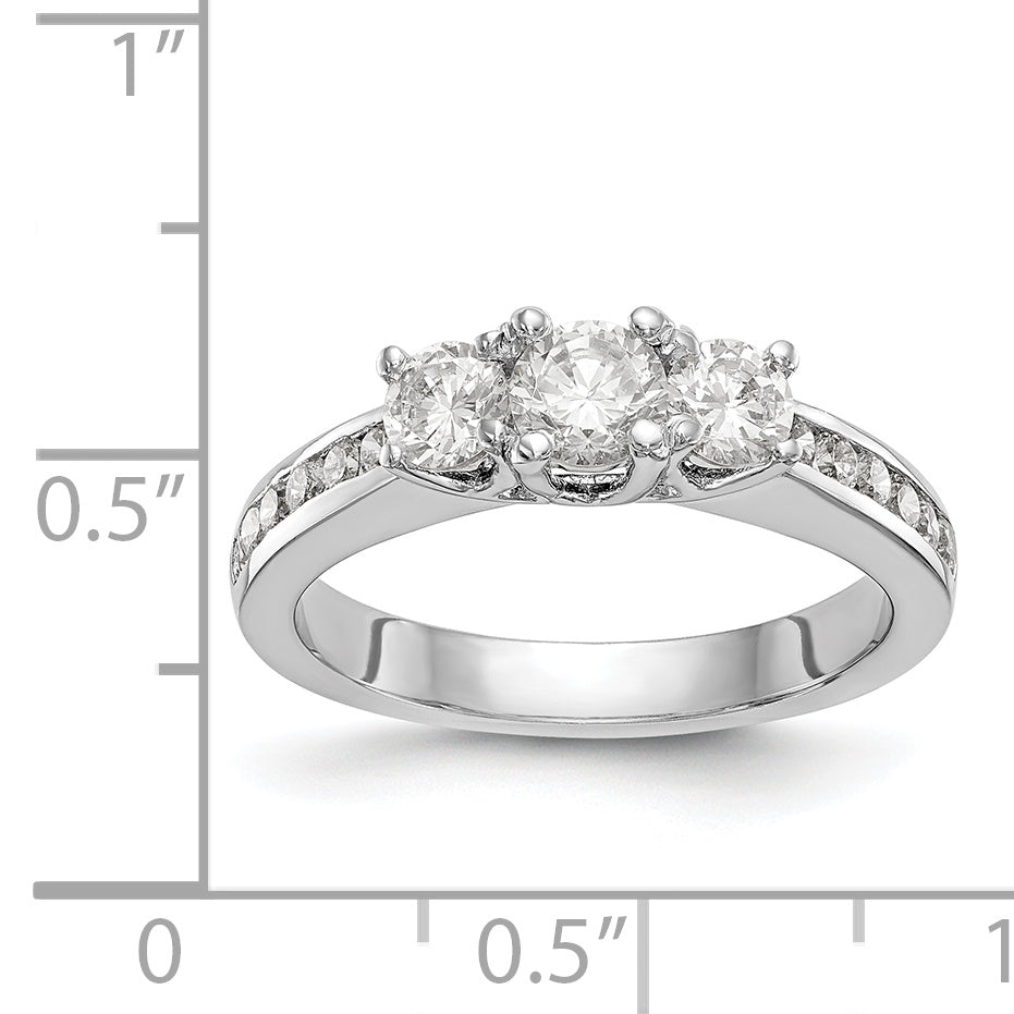 14K White Gold 3 Stone Simulated Diamond Engagement Ring