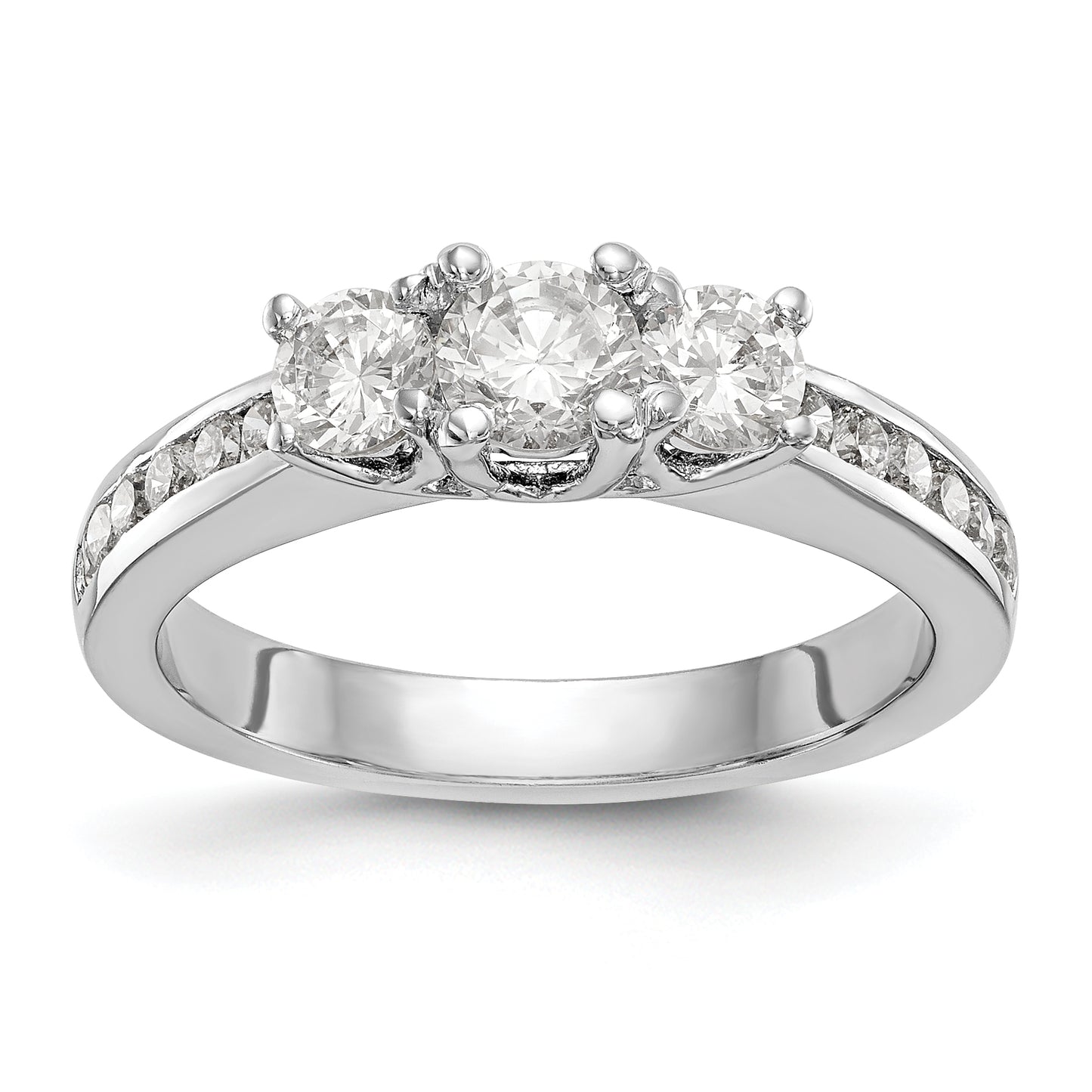 14K White Gold 3 Stone Simulated Diamond Engagement Ring