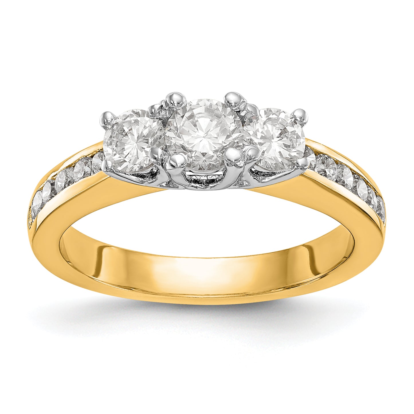 14K Two tone 3 Stone Simulated Diamond Engagement Ring