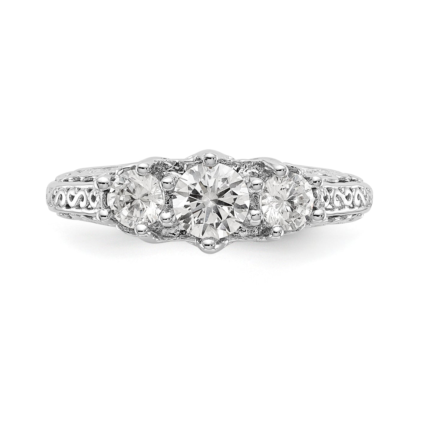 14K White Gold 3 Stone Simulated Diamond Engagement Ring