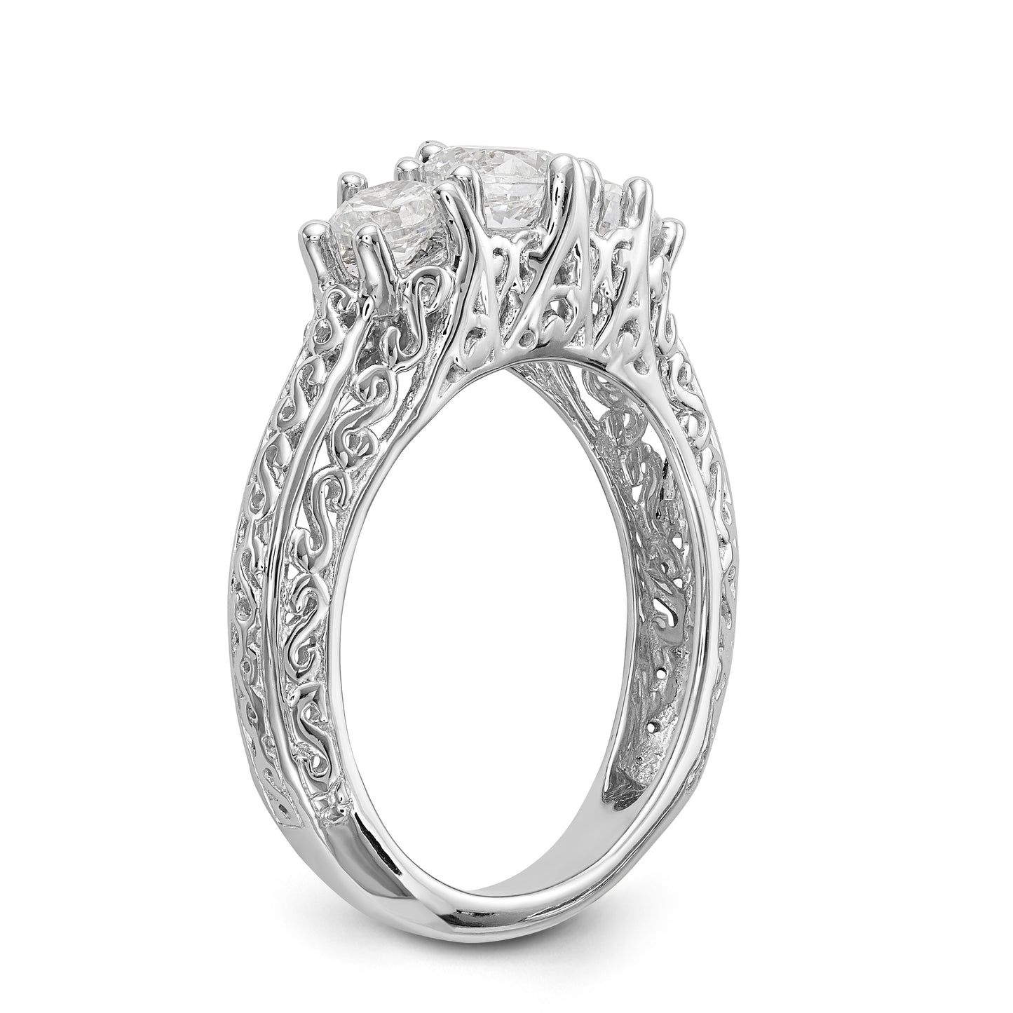 14K White Gold 3 Stone Simulated Diamond Engagement Ring