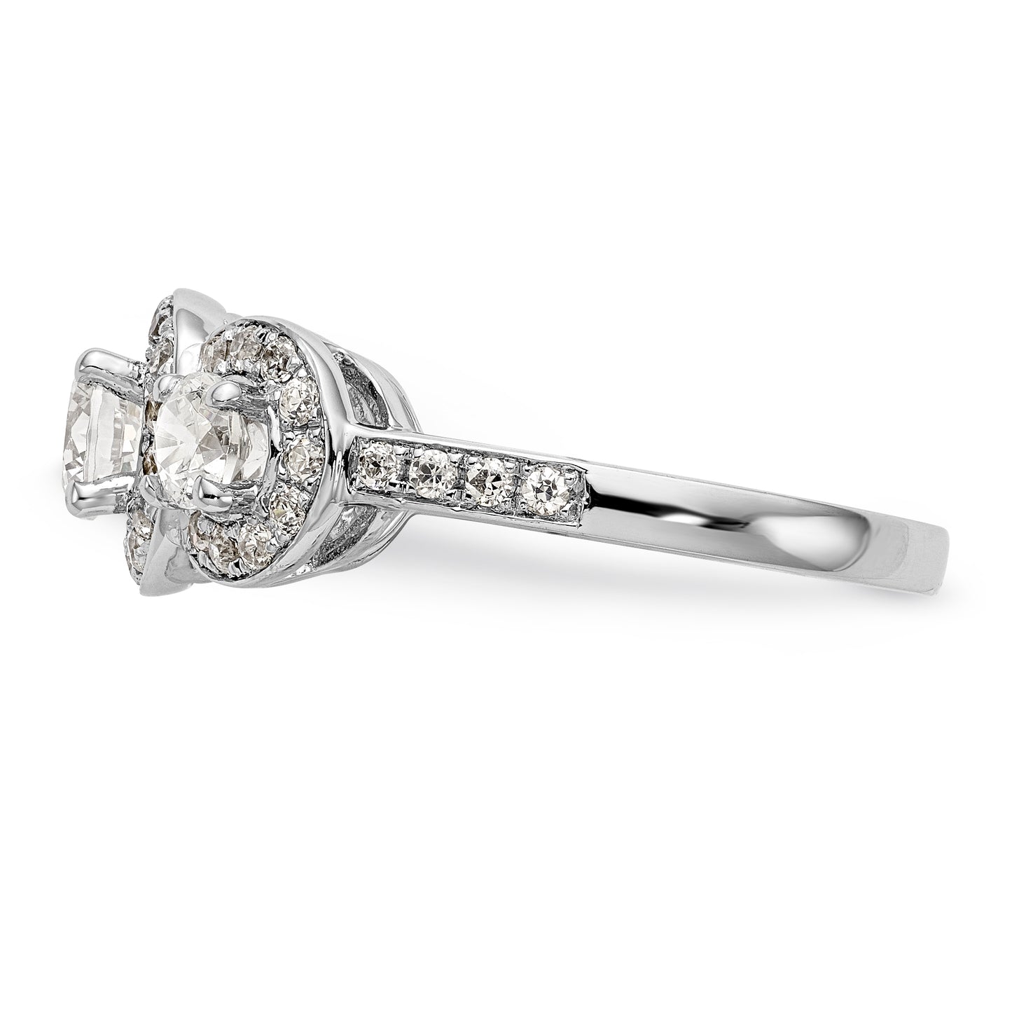 14K White Gold 3 Stone Simulated Diamond Engagement Ring