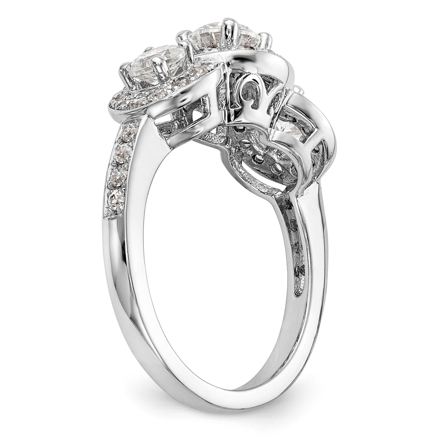 14K White Gold 3 Stone Simulated Diamond Engagement Ring