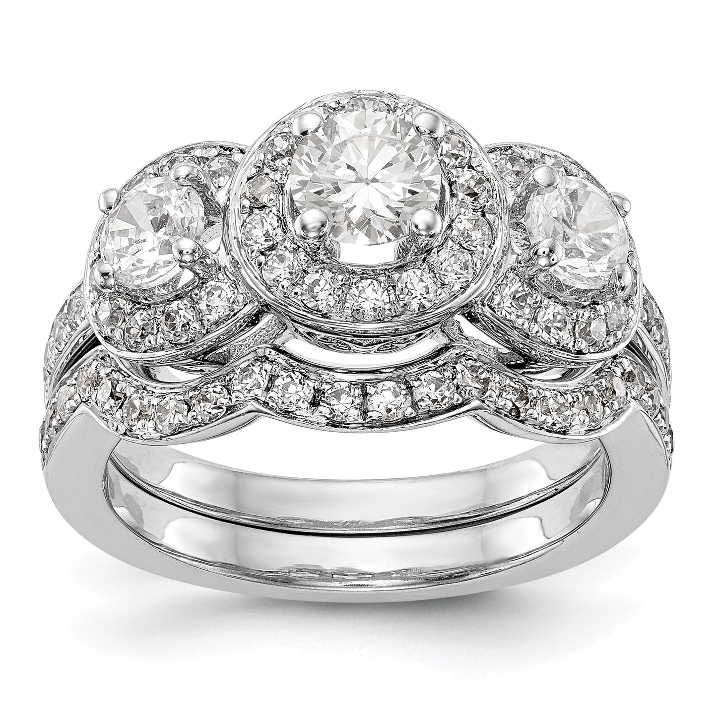 14K White Gold 3 Stone Simulated Diamond Engagement Ring