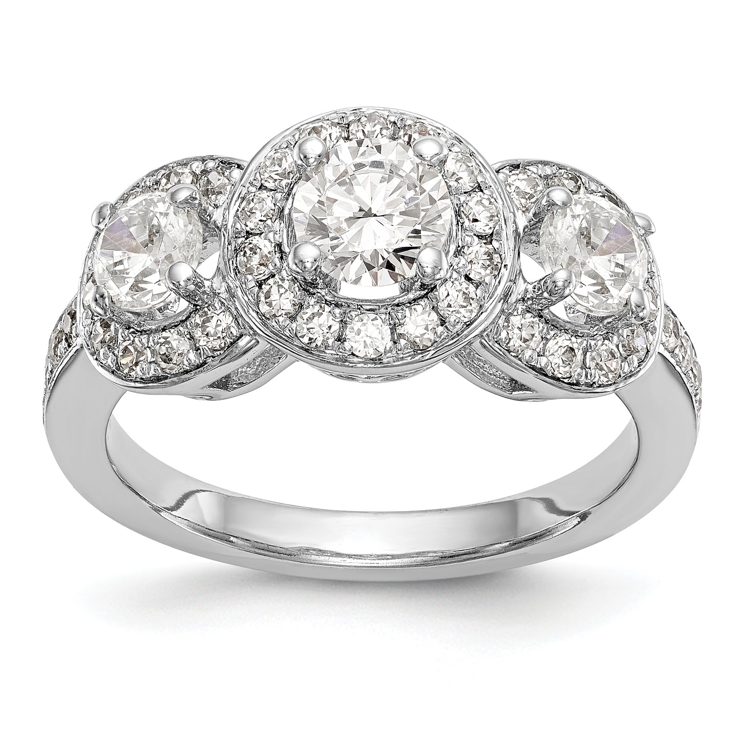 14K White Gold 3 Stone Simulated Diamond Engagement Ring