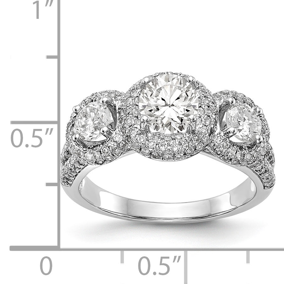 14K White Gold 3 Stone Simulated Diamond Engagement Ring