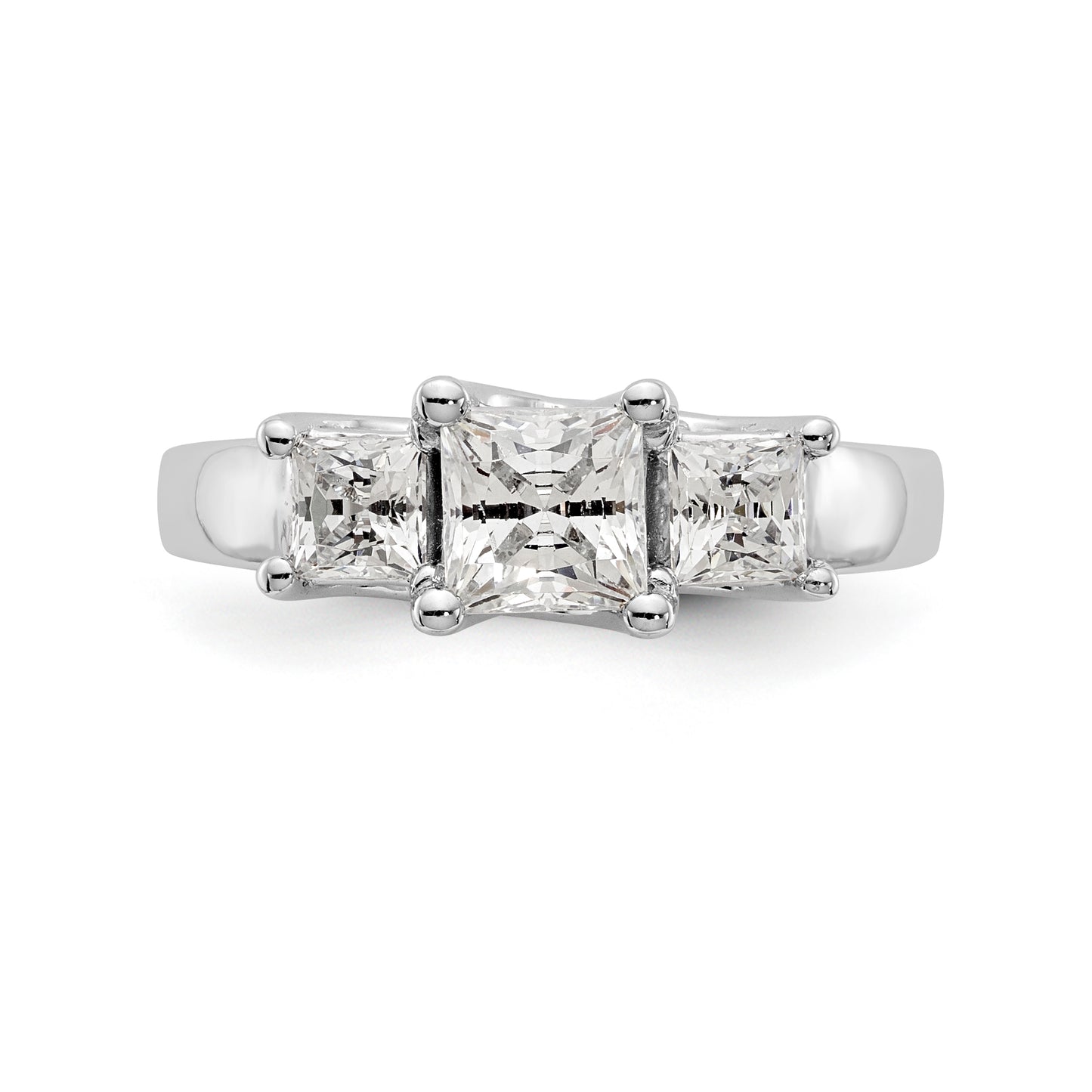 14K White Gold 3 Stone Simulated Diamond Engagement Ring